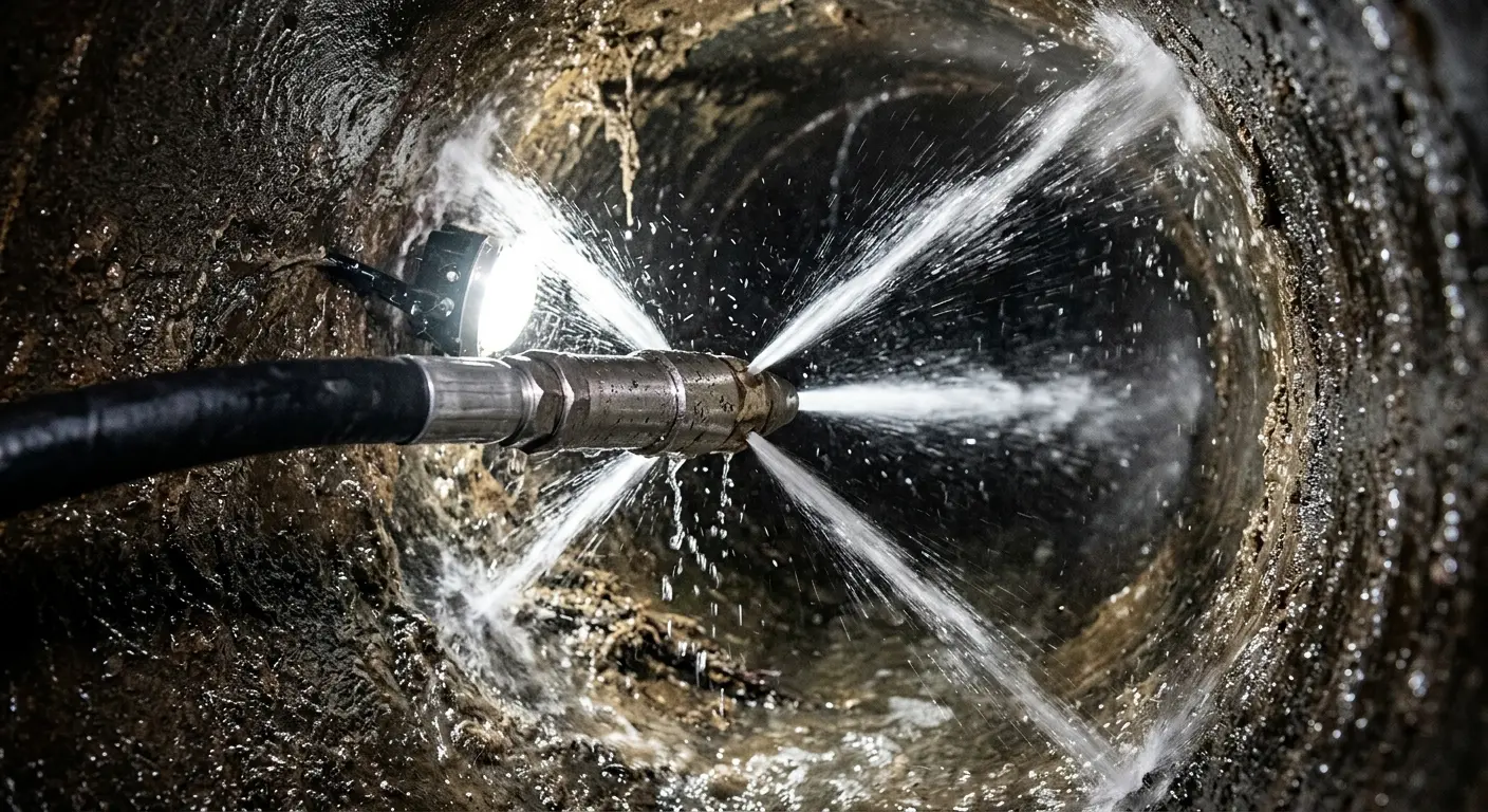 High-pressure hydro jetting nozzle cleaning sewer pipe for Storm Drain Cleaning in Lakeland